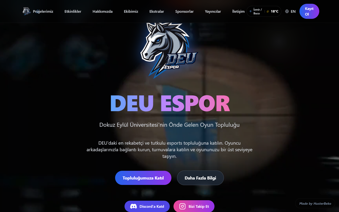 DEÜ E-Spor web sitesinin gerçek ekran görüntüsü