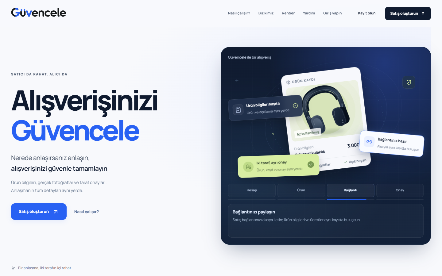 Güvencele web sitesinin gerçek ekran görüntüsü